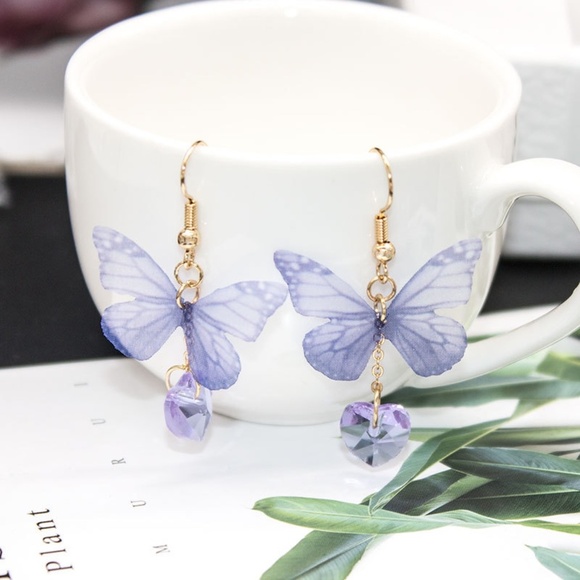 **UNA* Purple Butterfly Fashion Dangle Earrings - Picture 4 of 5